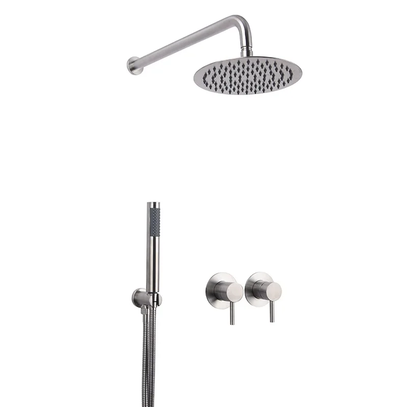 

Rain Head Bathroom Shower Faucet System Set Kit Brushed Stainless Steel Matt Diverter Mixer Tap WIth Handshower Round Handheld