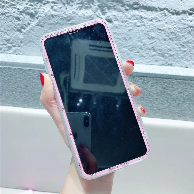 High Quality Protective Tempered Glass For iPhone X XR XS Max 11 Pro Max Cartoon Pattern Kitty Cat Screen Protector 3D Soft Edge
