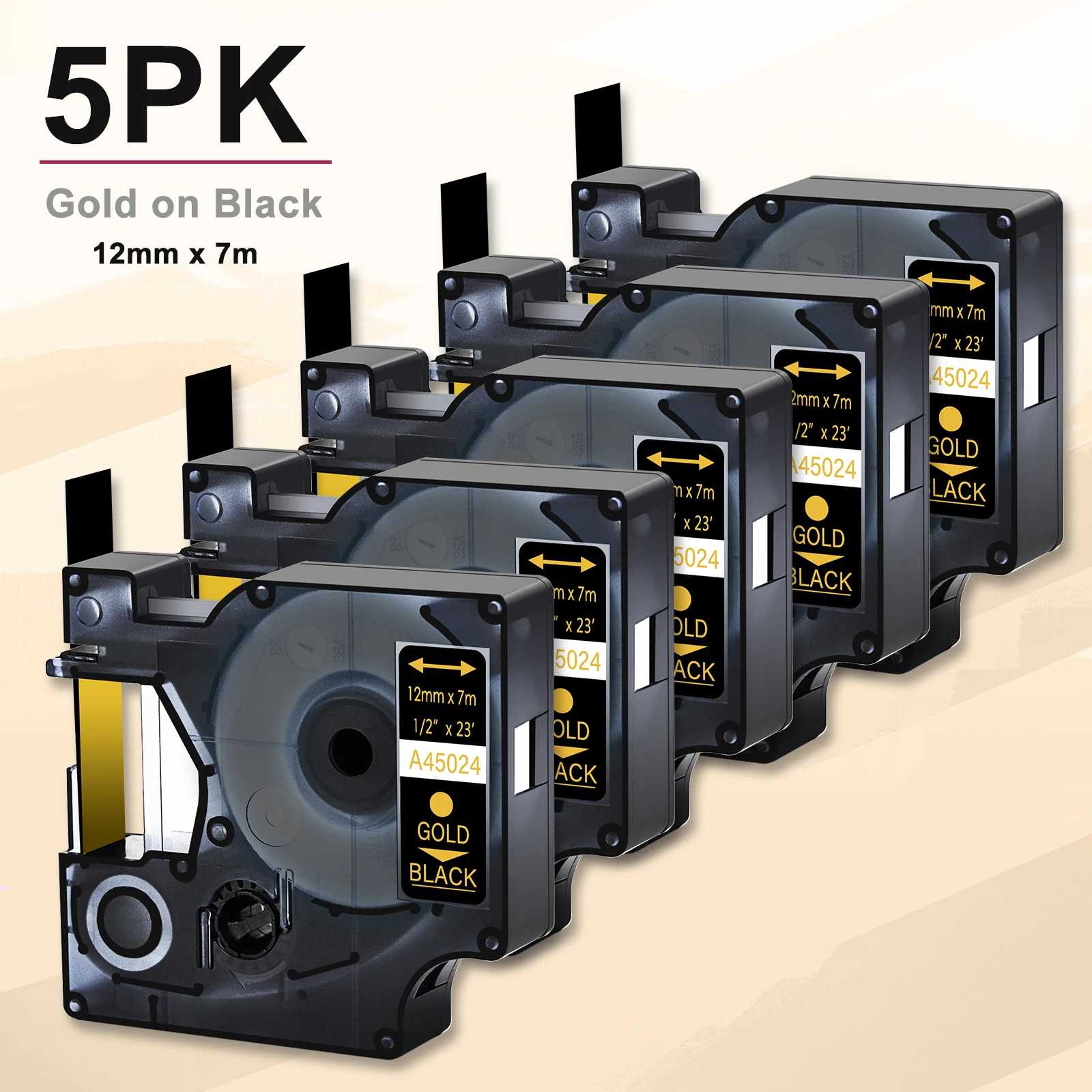 Золотая на черной ленте для этикеток CRUXER 5PK совместимая со стандартными