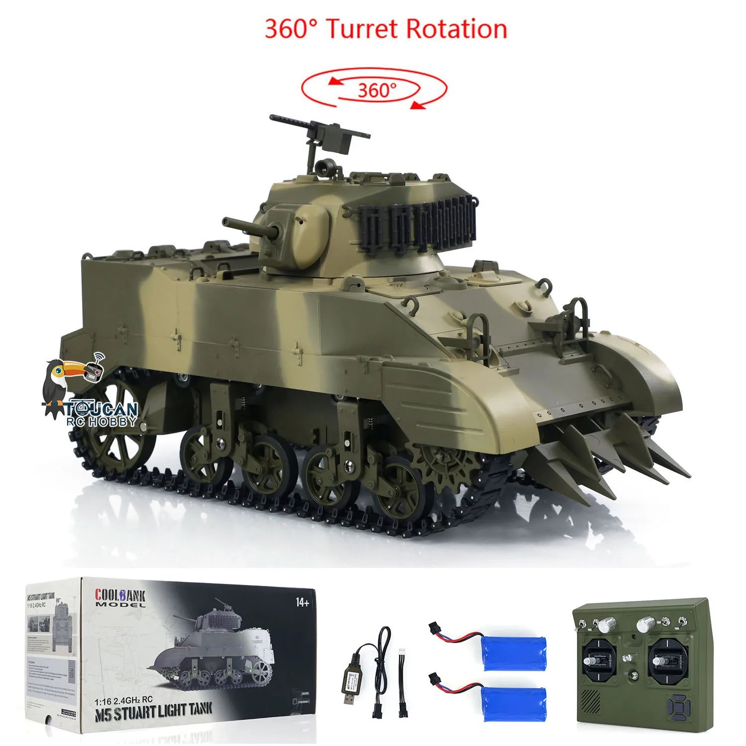 Фото Подарки 1/16 RTR RC Tank US M5A1 Stuart VI Пульт дистанционного управления Light Tank Два аккумулятора Радио Мини-модель автомобиля Игрушки для мальчиков №4