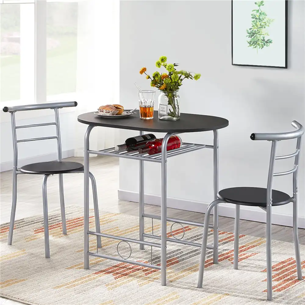

3pcs Modern Dining Set with 1 Round Table 2 Chairs for Home, Black