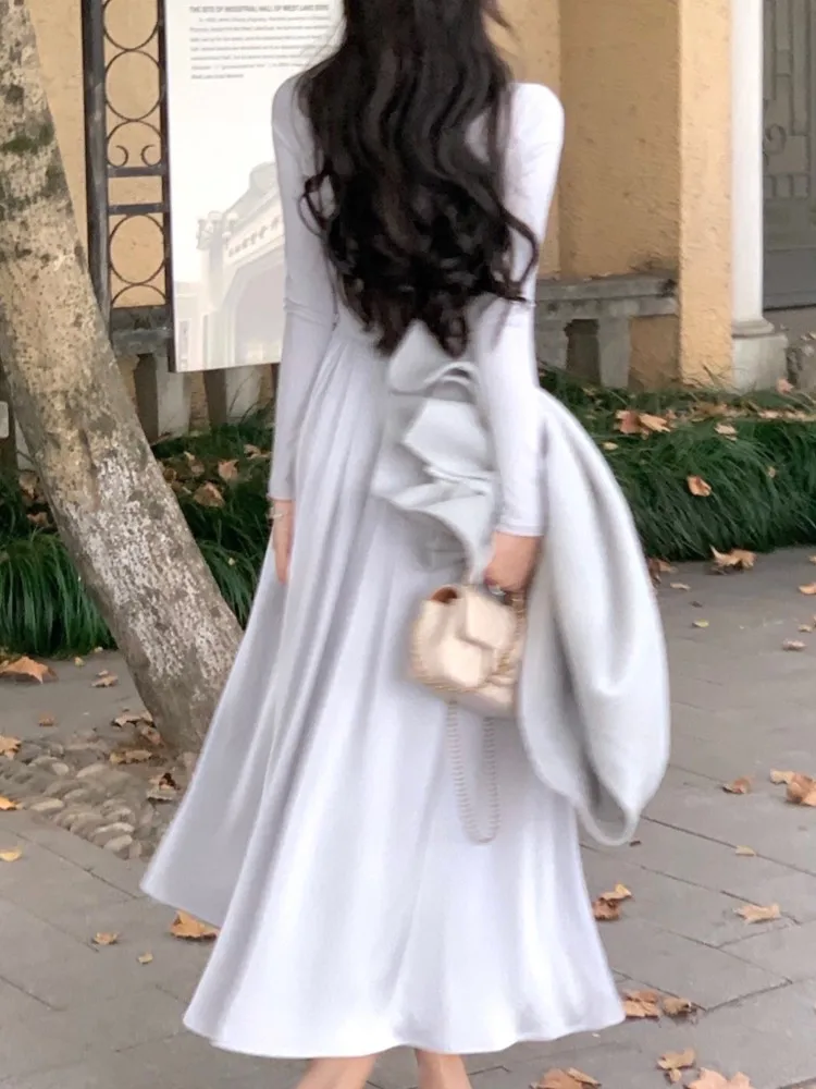 Женское платье с длинным рукавом элегантное и шикарное повседневное