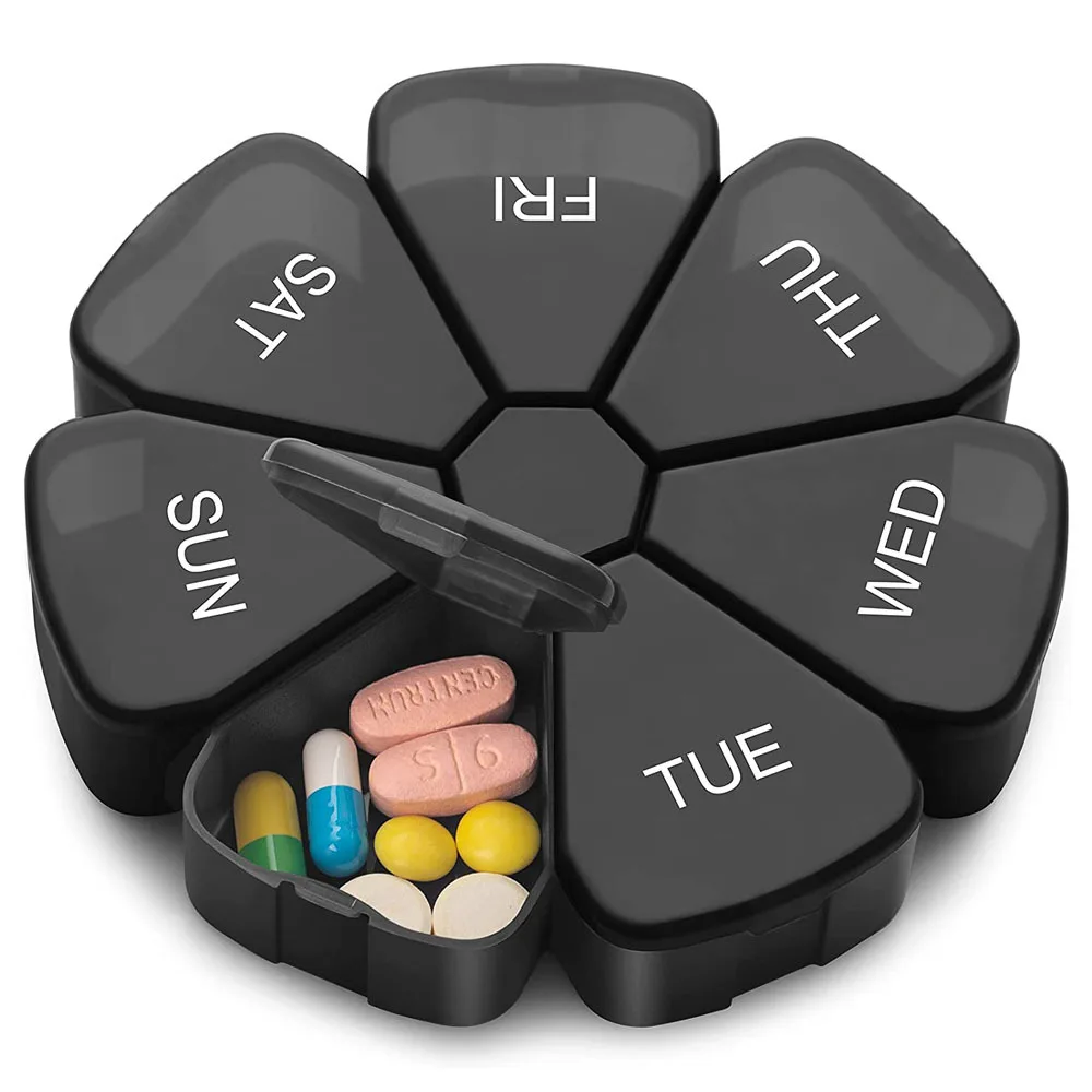 

Portable 7-Day Rainbow Pill Box Sealed round Plastic Box Sub-Package Seven Cells Petal Pill Box