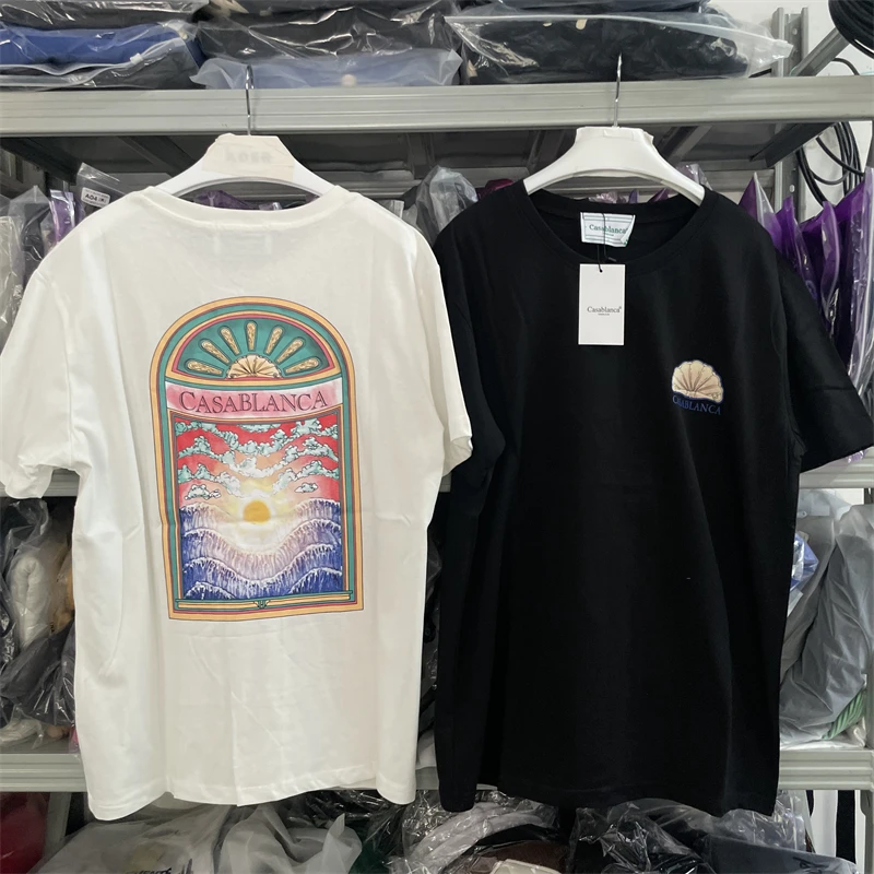 

Oversize Casablanca T Shirt Best Quality Waves Sunsets Print Short Sleeve Men Women Streetwear Casual T-shirt Top Tees