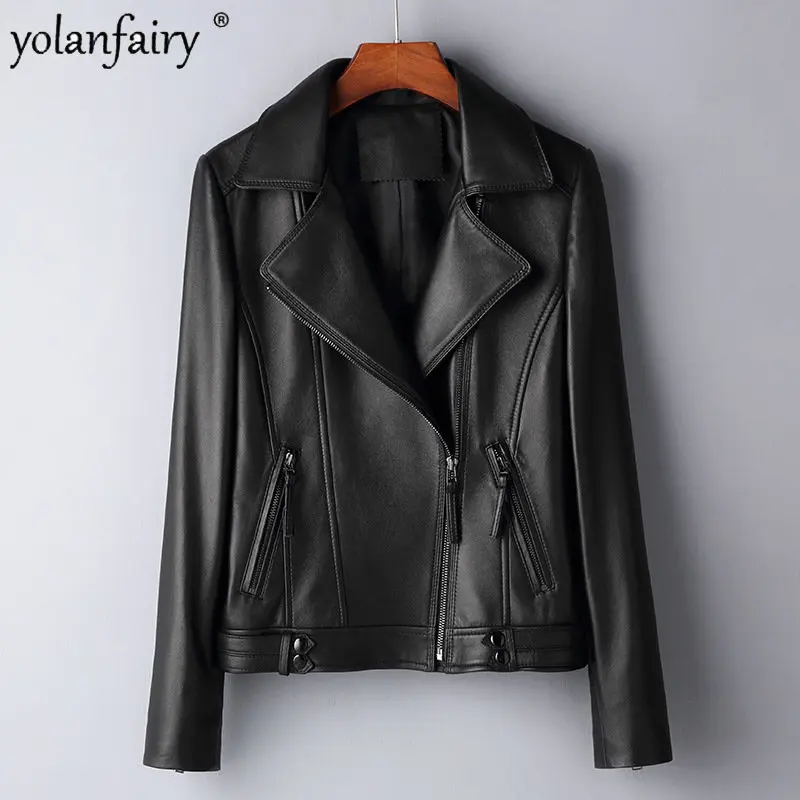 2022 Autumn Leather Clothes Women Genuine Leather Jackets Sheepskin Coat Female Slim Motorcycle Jacket куртка женская кожаная FC