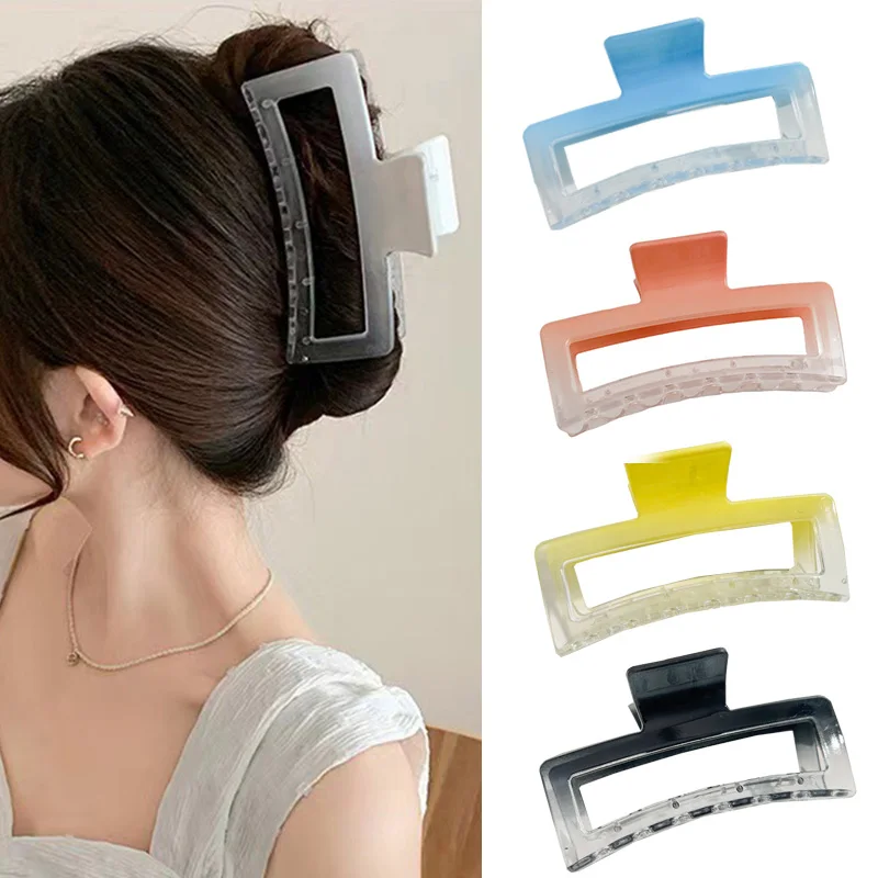 

Simple Square Geometric Transparent Hair Claw Clamp Acetate Hairpin Women Hollow Out Ponytail Clip Makeup Styling Tools Headwear