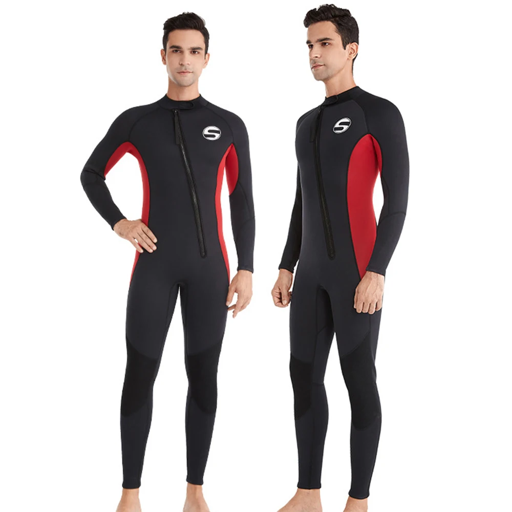 Men's 3MM Neoprene Wetsuit Fashion One-Piece Long-Sleeve Front Slanted Zipper Warm Sun Protection Snorkeling Surfing Wetsuit
