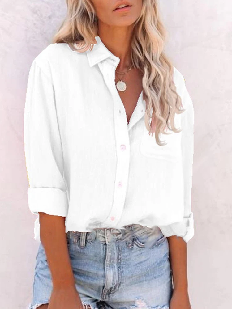 

Elegant Plus Size S-5XL Solid Button Up Women's Blouse SOffice Lady Spring Autumn Clothes Casual Long Sleeve Skinny Top Blouse