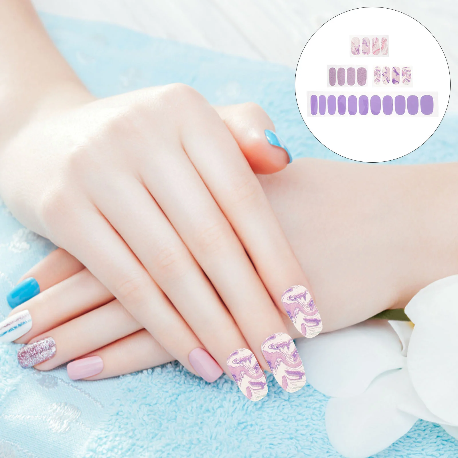 

34pcs Nail Stickers Full Wrap Nail Strips Self-adhesive Nail Decals Manicure Supplies for Women Girls
