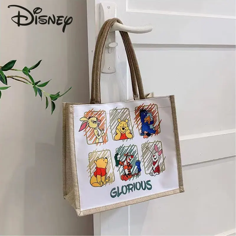 

Disney Winnie Bear New Women's Handbag Fashion Quality Canvas Shopping Bag Cartoon Casual Large Capacity Girls' Shoulder Bag