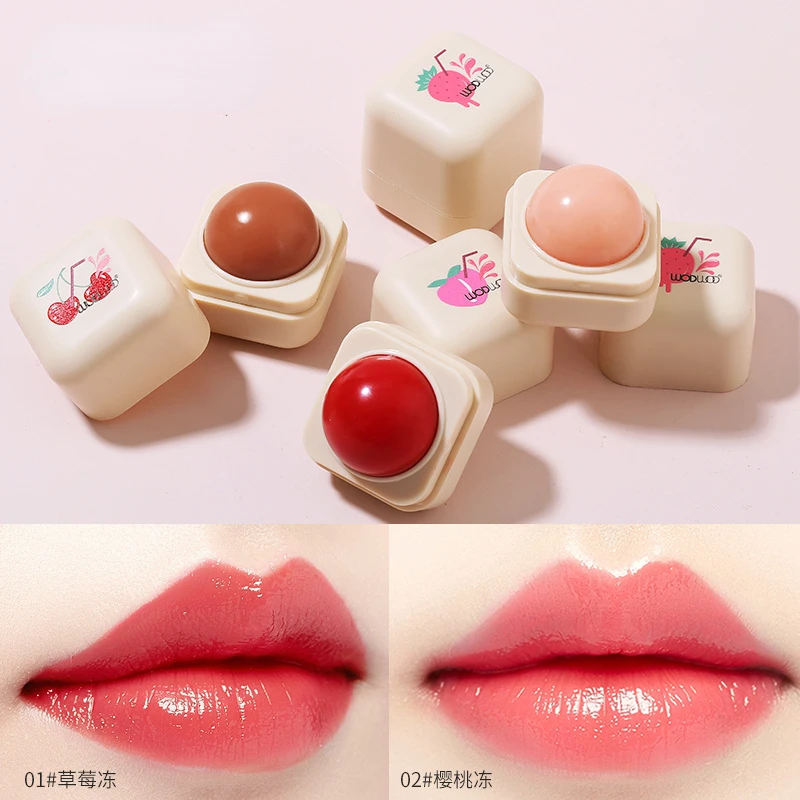 

5.2g Sugar Cube Custard Lip Balm Cherry Student Fruity Temperature Change Lipstick Women's Nude Powder Color Changing Lip Balm