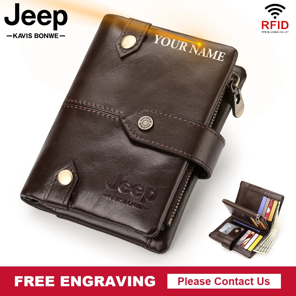 

Cowhide Leather Men Wallet RFID Luxury Design Business Card Holder Purse Small Male Hasp Zipper Coin Pocket Multifunction Clutch