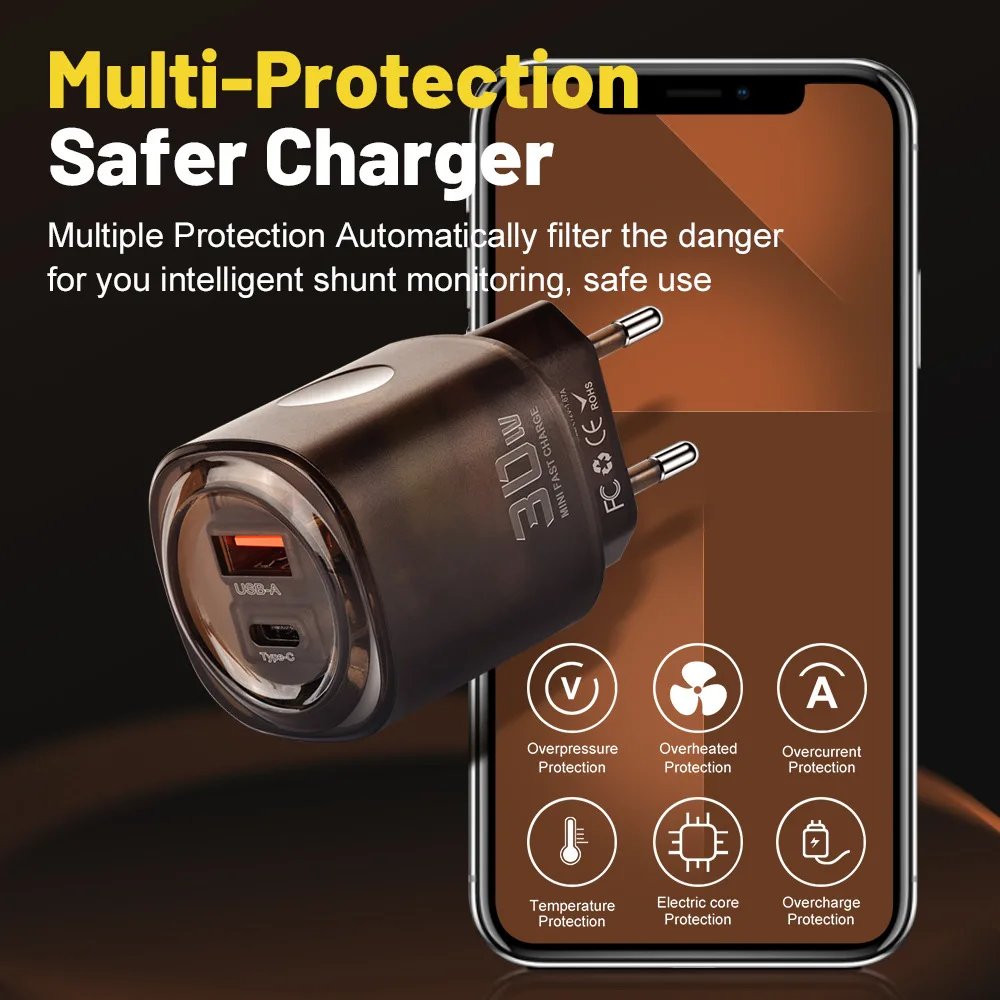 Быстрое зарядное устройство Luxmoc 30 Вт USB + Type-c с двойным интерфейсом быстрая