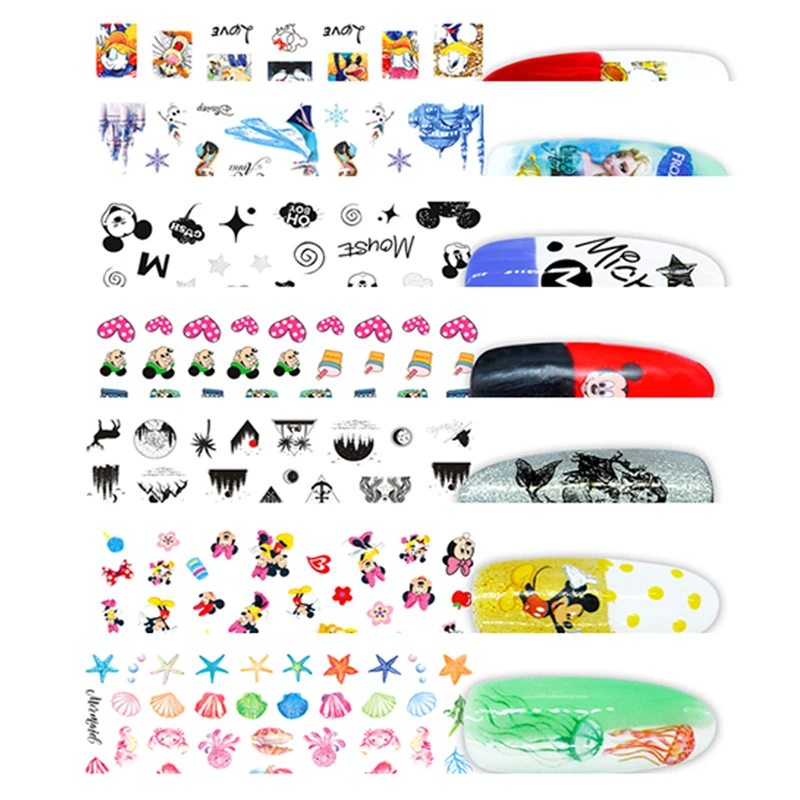 

1PCS Disney Cartoon Nail Stickers Minnie Mouse Snow White Mickey Mouse Art Nail Decals Decorative Cartoon Anime Nail Art Sticker