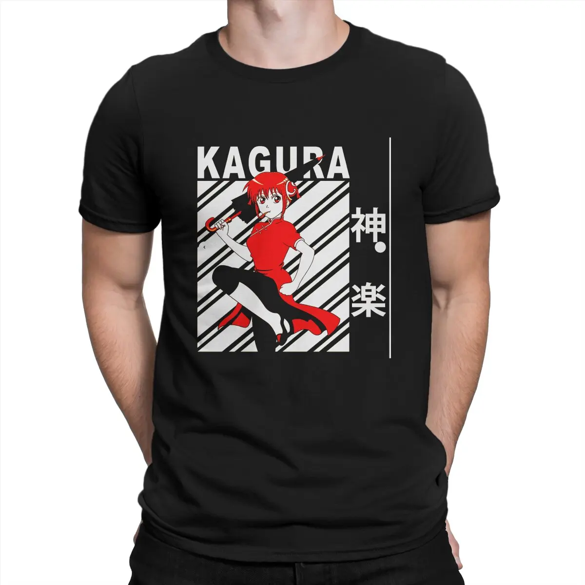

Футболка Kagura мужская из чистого хлопка, Юмористическая рубашка с круглым вырезом, топ с коротким рукавом и принтом GINTAMA