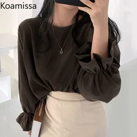 koamissa new 2022 spring blouse and tops korean style fashion solid office lady shirts casual flare long sleeve blusas all match