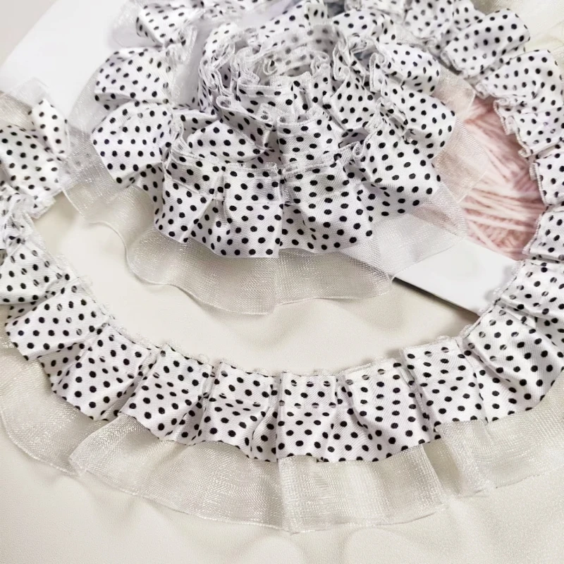 Мягкий белый двухслойный тюль в маленькую черную точку кружево одежда сделай сам