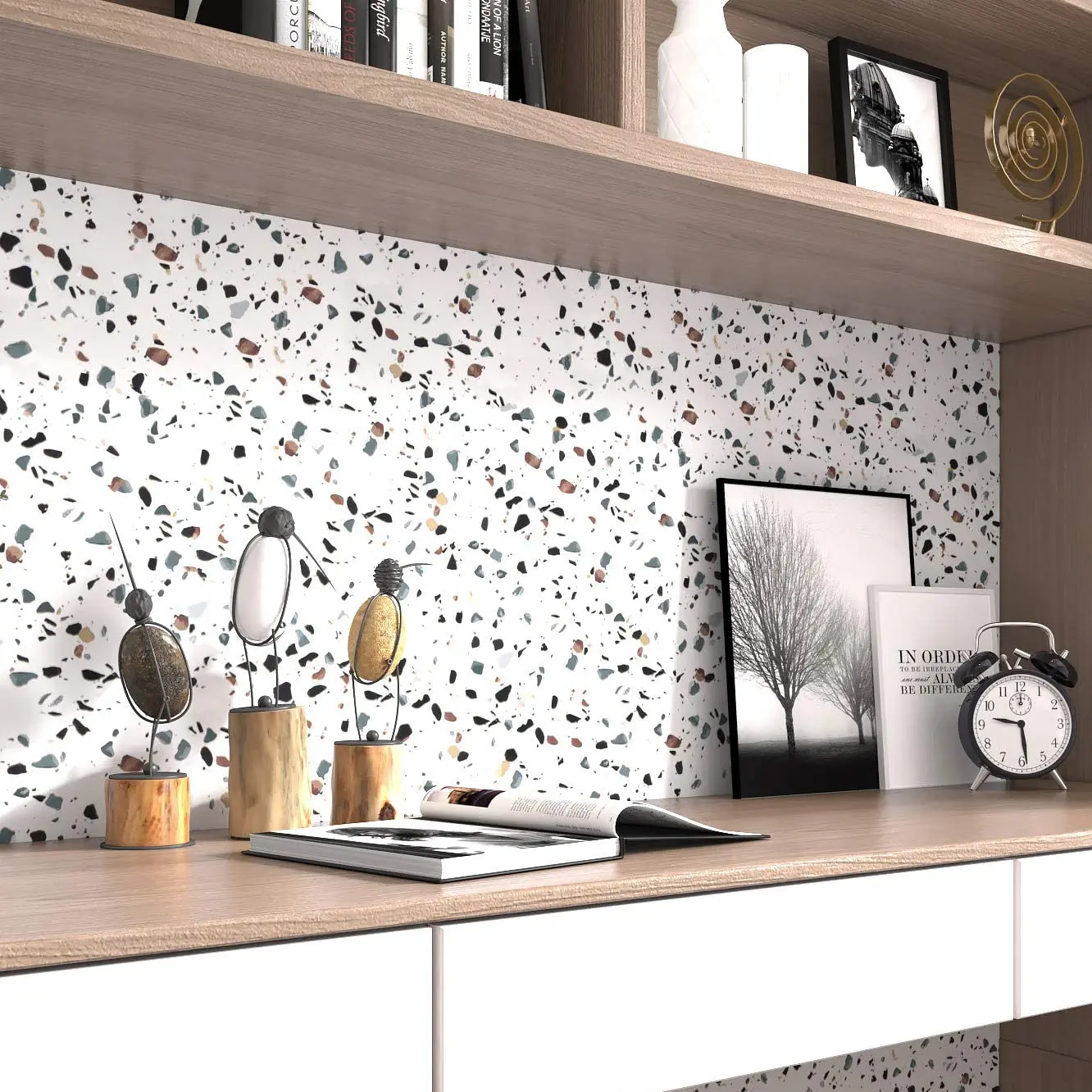 Terrazzo Contact Paper White Waterproof Self Adhesive Wallpaper Roll Granite Countertop Decor Peel and Stick Sticker for Kitchen images - 6