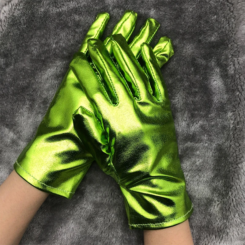 

1 Pair Unisex Patent Leather Gloves Sexy Etiquette Gloves Fake Leather Metallic Gloves Evening Party Performance Mittens