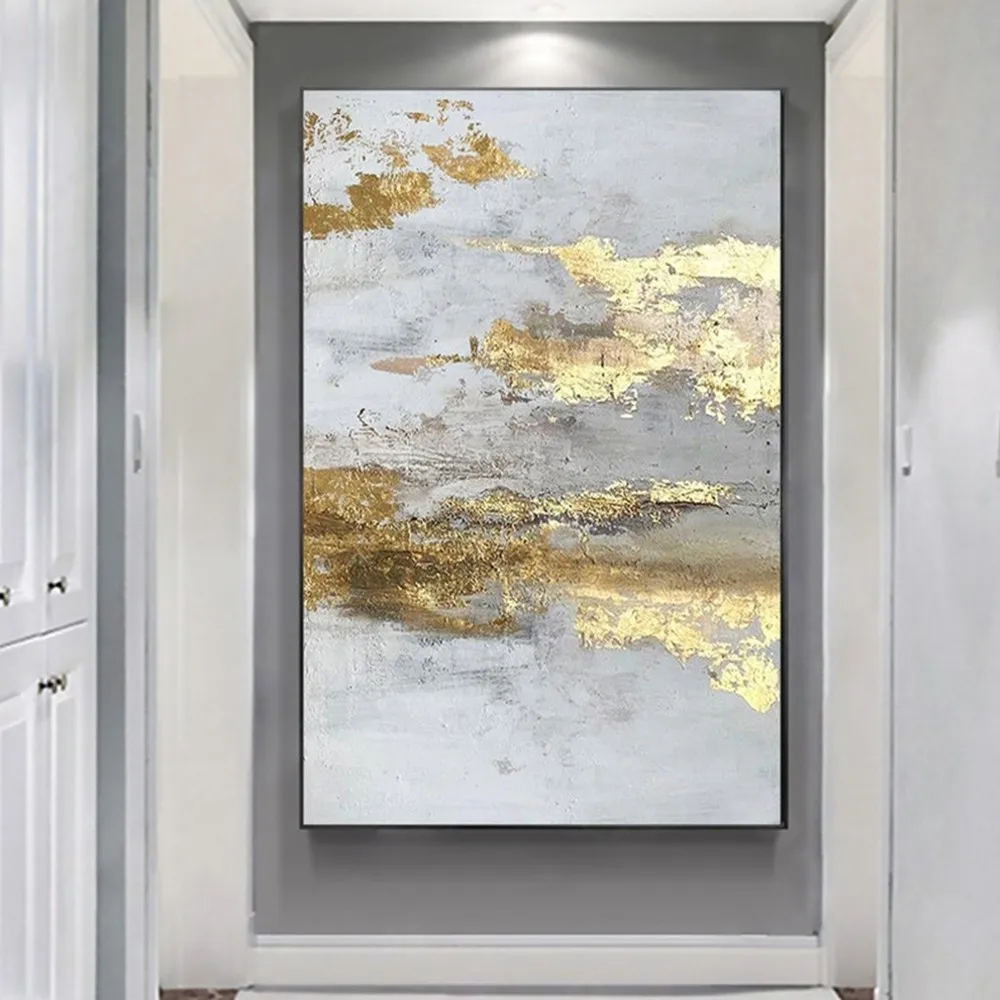 

Abstract Boho Gold Leaf Oil Painting on Canvas Decorative Mural Unframe Acrylic Hanging For Living Room Bedroom Wall Art