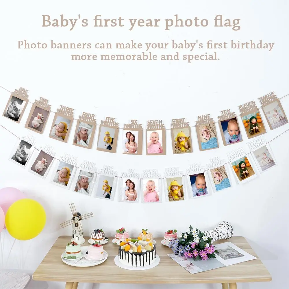 

Photo Wall Baby Birthday Party Birthday Photo Photo Frame Banner Photo Flag Monthly Milestone Photograph Bunting