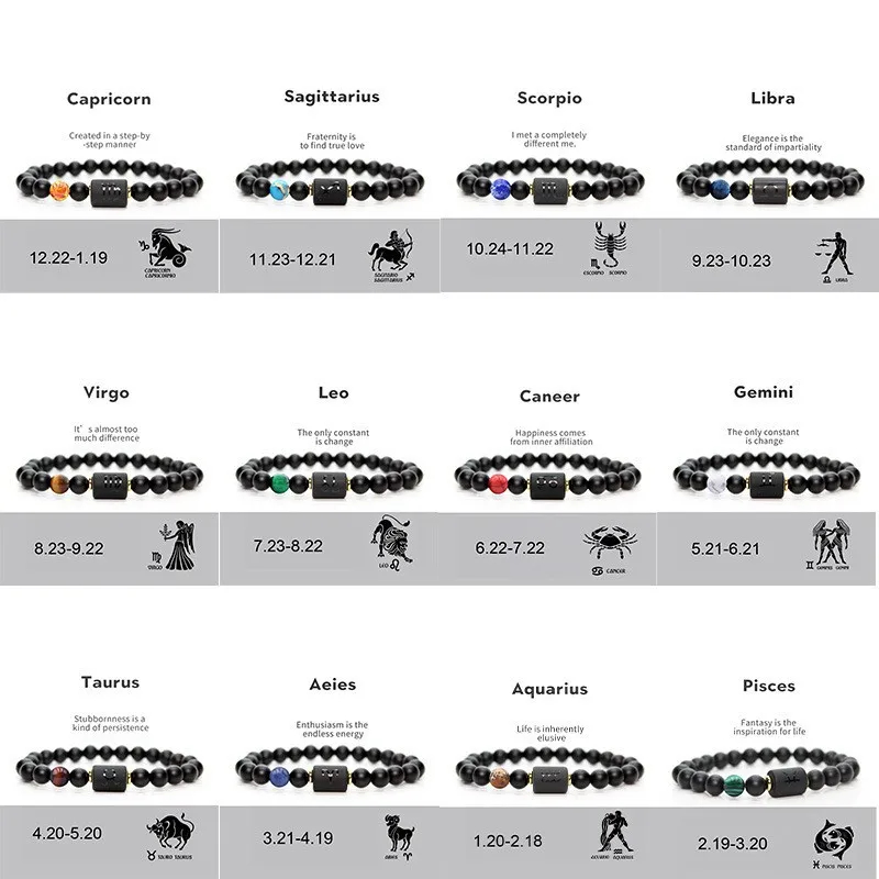 

Charm 12 Constellation Beaded Bracelet for Women Men Couple Zodiac Sign Elastic Rope Birthday Jewelry Friendship Leo Pisces Gift