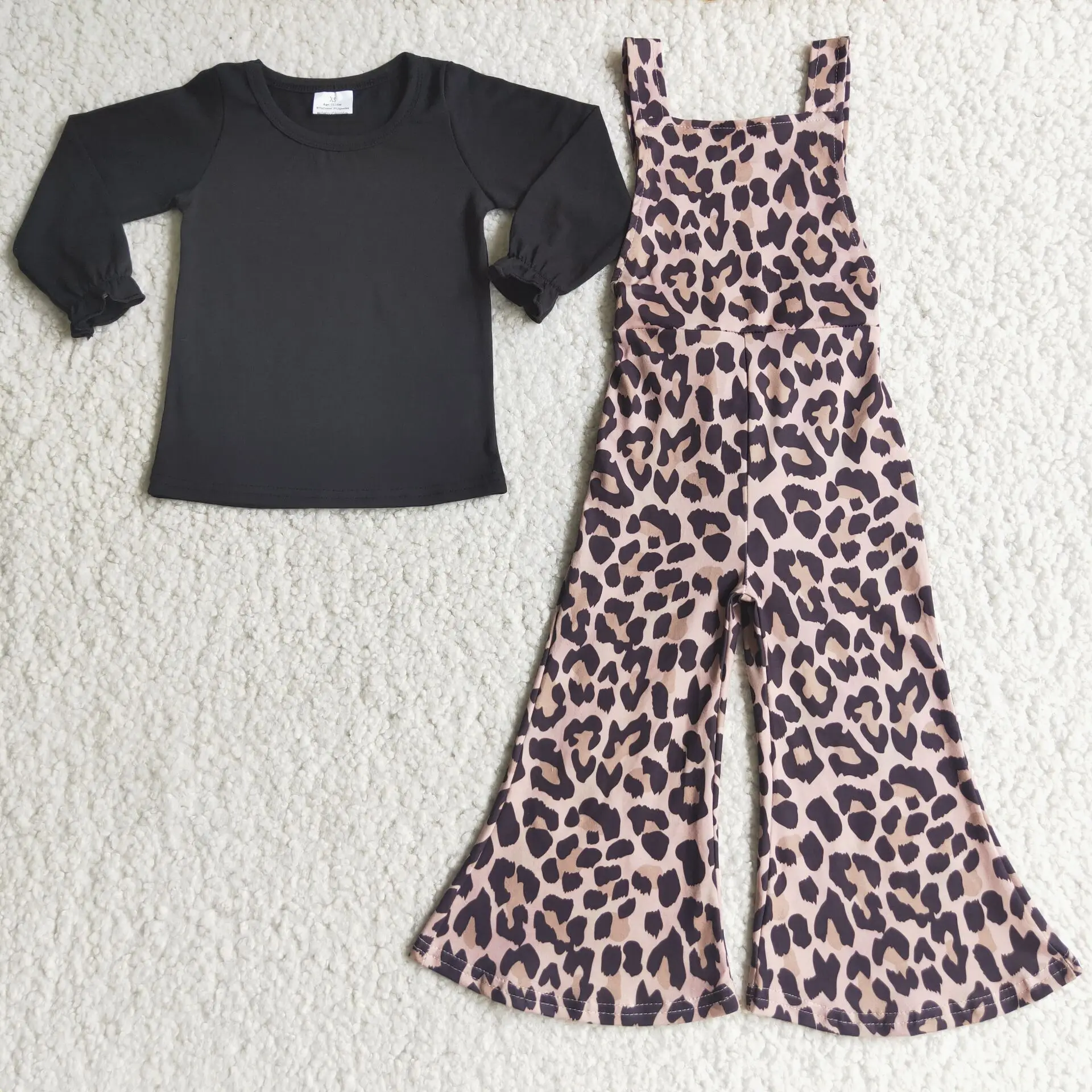 

H​ot Products Wholesale Kids Autumn Apparels Baby Girls Leopard Sets Children Clothing Overall Outfits