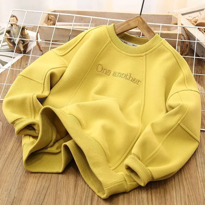 

Boys Round Neck Sweater 2023 New Spring and Autumn Fashion Children's Top Big Boy Embroidery Letter Bottom Shirt