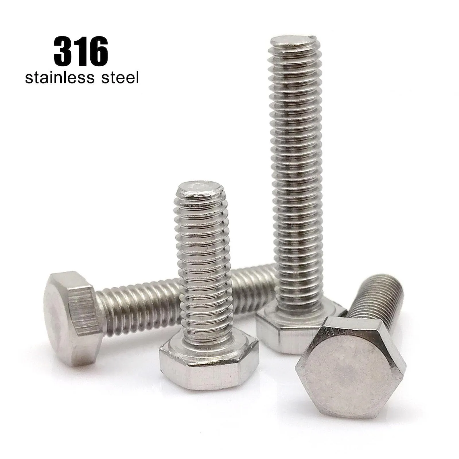 

1/2/5/10pc High Quality M6 M8 M10 M12 M14 M16 Length 12-200mm DIN933 316 A4 Stainless Steel External Hex Hexagon Head Bolt Screw