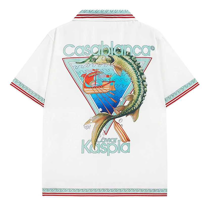 

Summer Casual CASABLANCA Shirts American High Street Ocean Print Top Tee Men Women Loose Comfortable Casablanca T Shirts