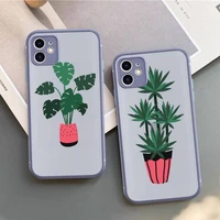 green potted plant leaf phone case for iphone x xr xs 7 8 plus 11 12 13 pro max 13mini translucent matte case