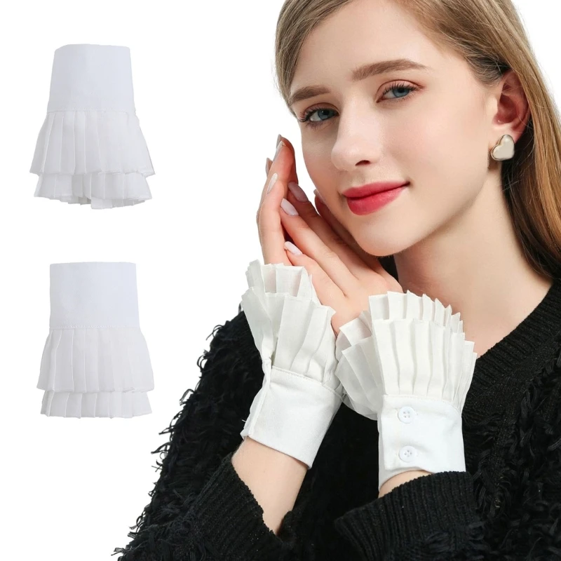

Манжеты на запястья для рубашки, свитера, двухслойные расклешенные манжеты с фальшивыми рукавами и оборками