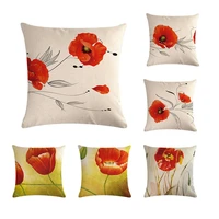 beautiful red flower cushion cover pillow case color cloth 45x45cm thin linen cotton bedroom sofa decoration zy197