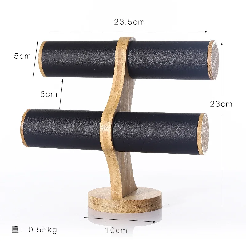 2 Tiers Display T Bar Stand Home Bracelets Organization Jewelry Showcase Watch Storage Bangle Organizer Table Top Wooden Holder