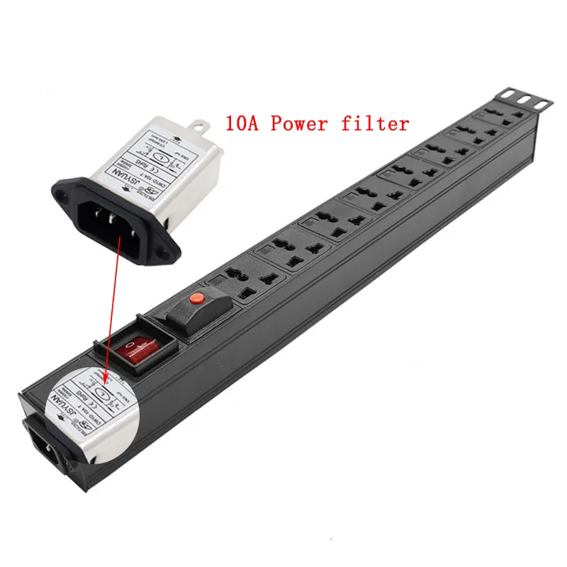 

PDU 8 Unit overload protection Power strip Network Cabinet Rack Universal Outlet Dual Break Switch wave filter IEC-C14 port