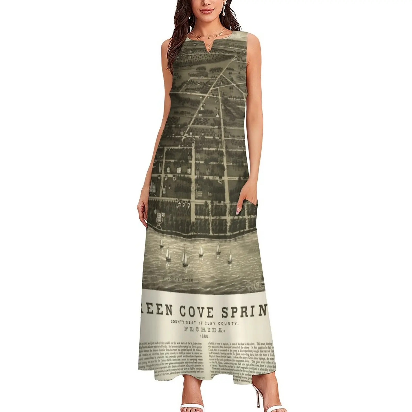 Воздушный вид Green Cove Springs Флорида (1885) Длинное платье Женские платья чувственное