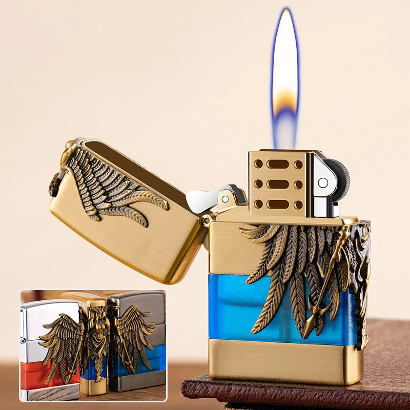 

Embossed Female Warrior Metal Lighter Inflatable Butane Lighter Open Flame Cigarette Lighter Free Shipping