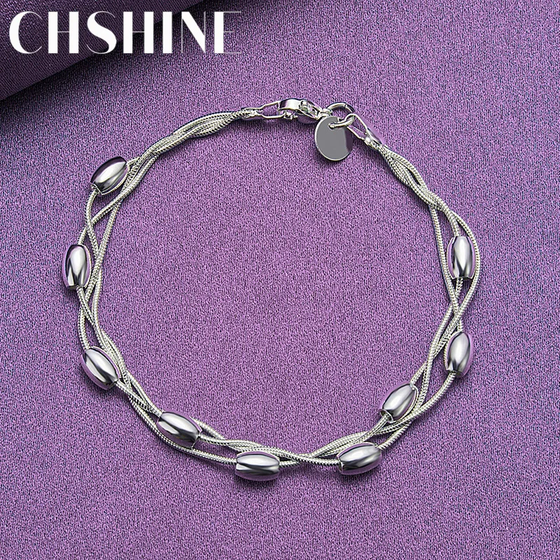 

CHSHINE 925 Sterling Silver Three Snake Chain Beads Bracelet For Women Wedding Party Fashion Charm Jewelry Gifts