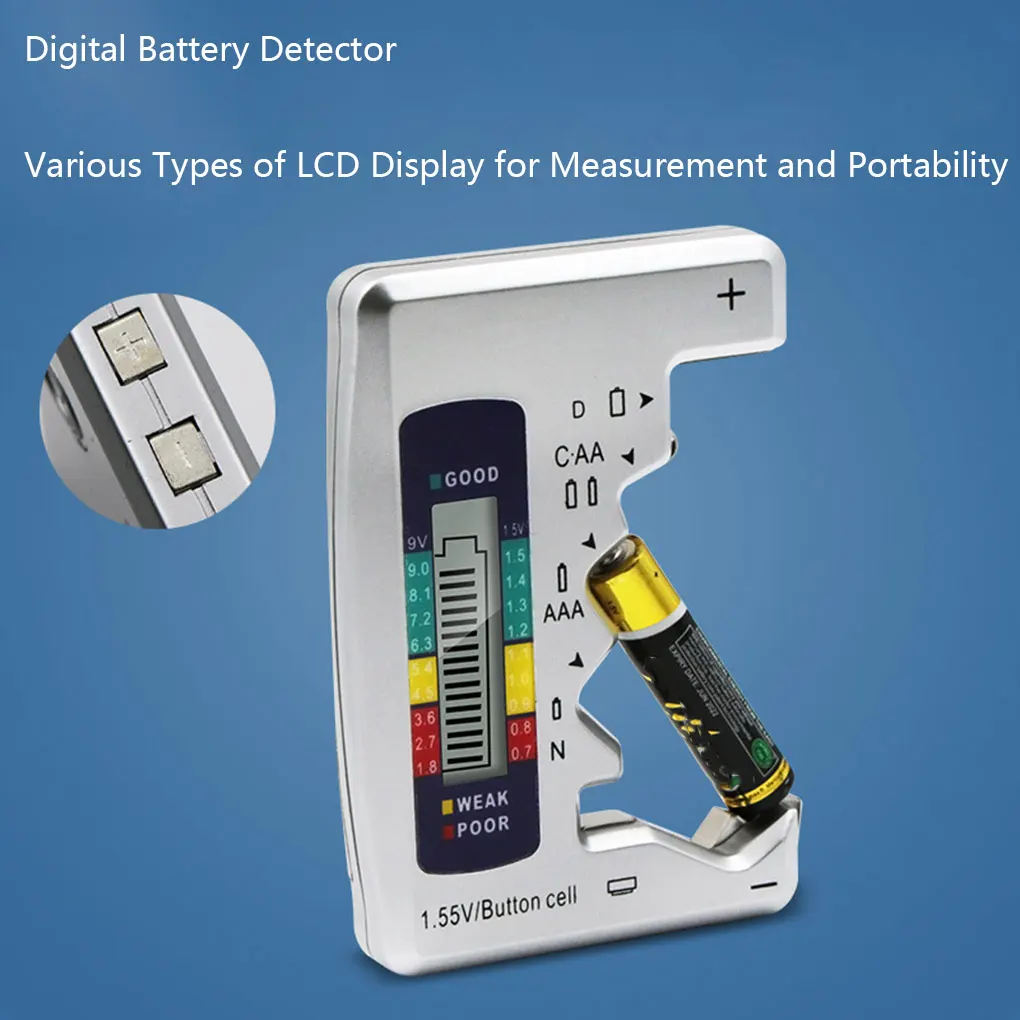 

Digital Battery Tester Battery Capacity Checker C/D/N/9V/AA/AAA/1.5V Battery Power Measuring Instrument