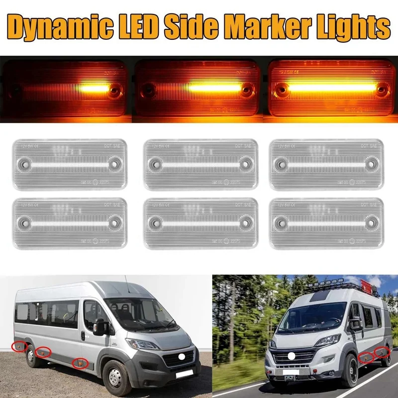

6Pcs Car Dynamic LED Side Marker Light Turn Signal Light For Iveco Fiat Ducato Citroen Relay Peugeot Boxer Renault VOLVO