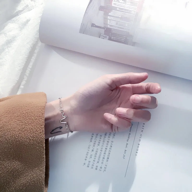 Модный милый браслет в Корейском стиле с ЭКГ простой однотонный металлический