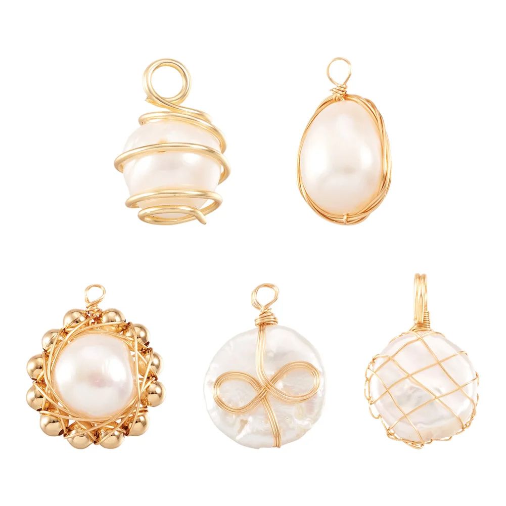 

Kissitty 10Pcs Seashell Color Natural Baroque Pearl Pendants For Necklace Bracelet Earring Jewelry Making Finding Gift