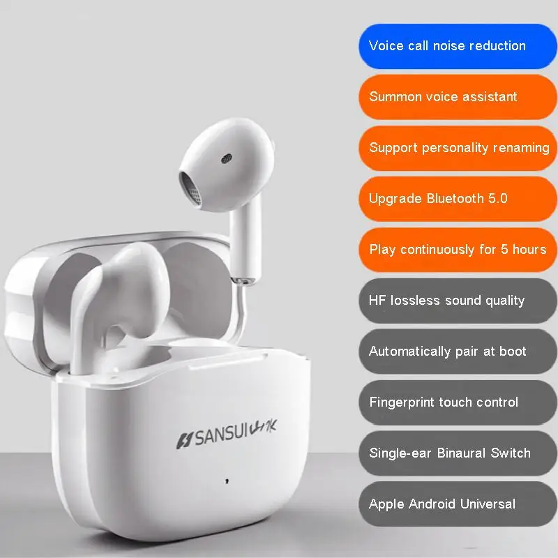 

True Wireless Bluetooth Headset Semi-In-Ear Mini Noise-Canceling Binaural Stereo Sports Gaming Headset