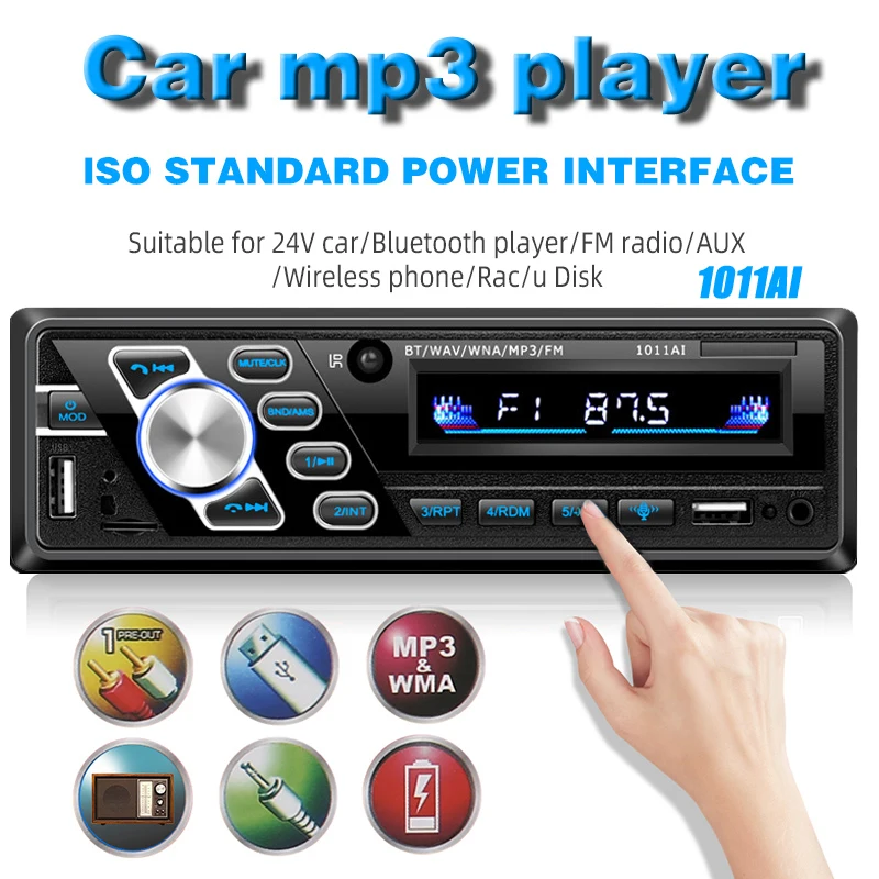 

Car Radio 24V AUX FM USB TF Card Color Button OLED Autoradio 1Din ISO Interface MP3 Player U Disk Bluetooth 4.2 Hands-free