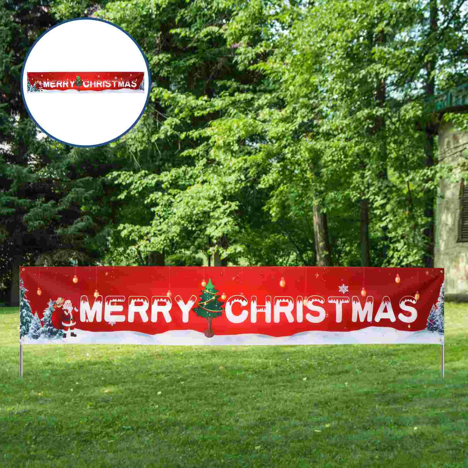 

Christmas Banner Outdoor Merry Decorations Background Sign Hanging Party Flag Tree Garlanddoor Theme Red Streamer Huge Happy