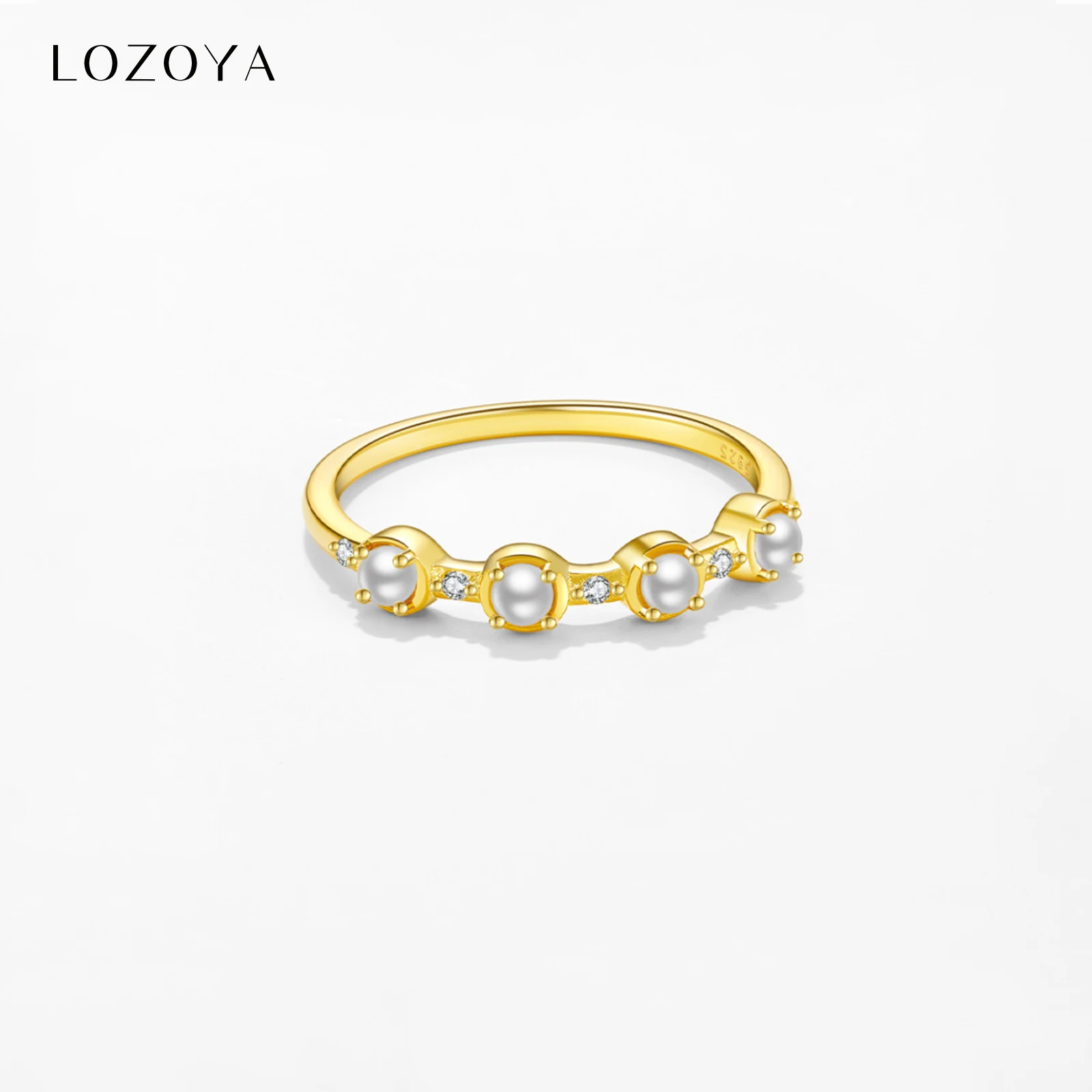 LOZOYA Новинка искусственное серебряное кольцо с четырьмя цирконами и жемчужинами