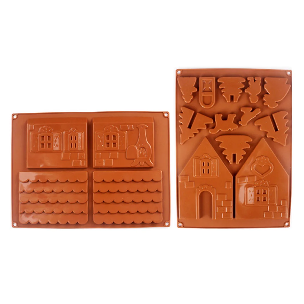 2 Pcs/Set 3D Christmas Gingerbread House Silicone Mold Chocolate Cake Mould DIY Biscuits Baking Tools GRSA889