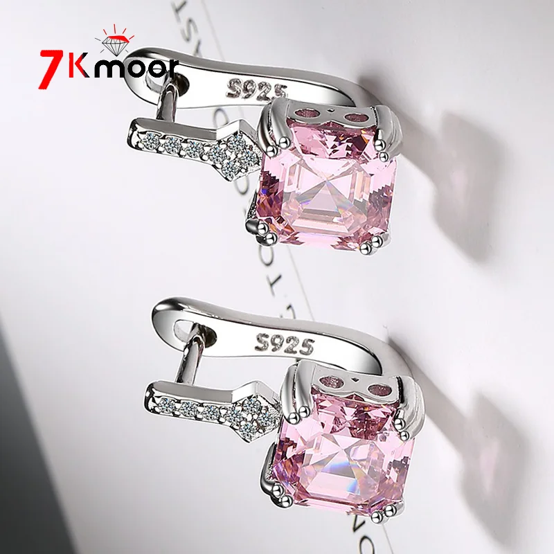 Серьги-кольца женские из серебра 925 пробы с квадратными кристаллами