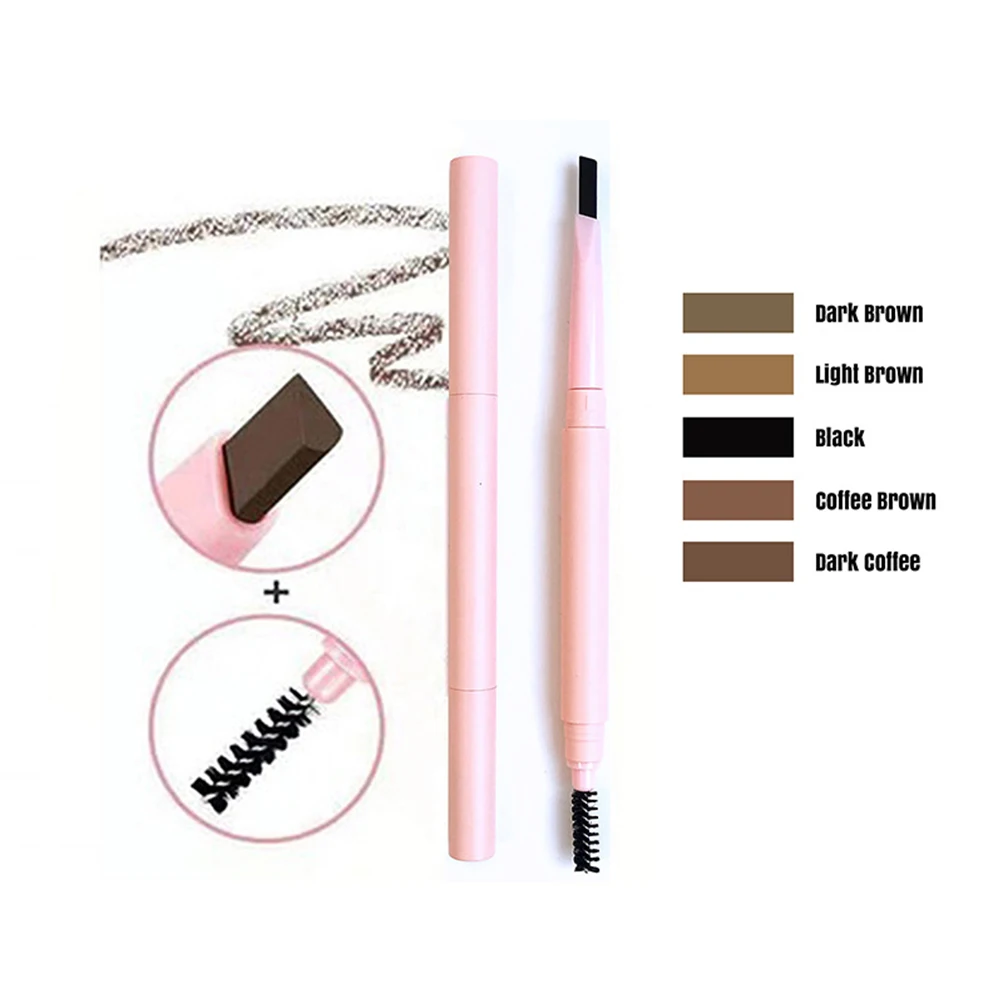 5 Color Pink Style Waterproof Sweatproof Cosmetics Custom Brow Pen Private Label Eyebrow Pencil with Brush Makeup Bulk