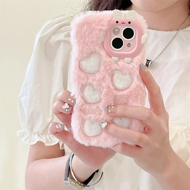 

For iphone 14 Plus Warm fuzzy Cartoon cat paw 3D Case For iPhone 13 12 11 Pro Max 13pro Cute sweet Love heart pink Phone Cover